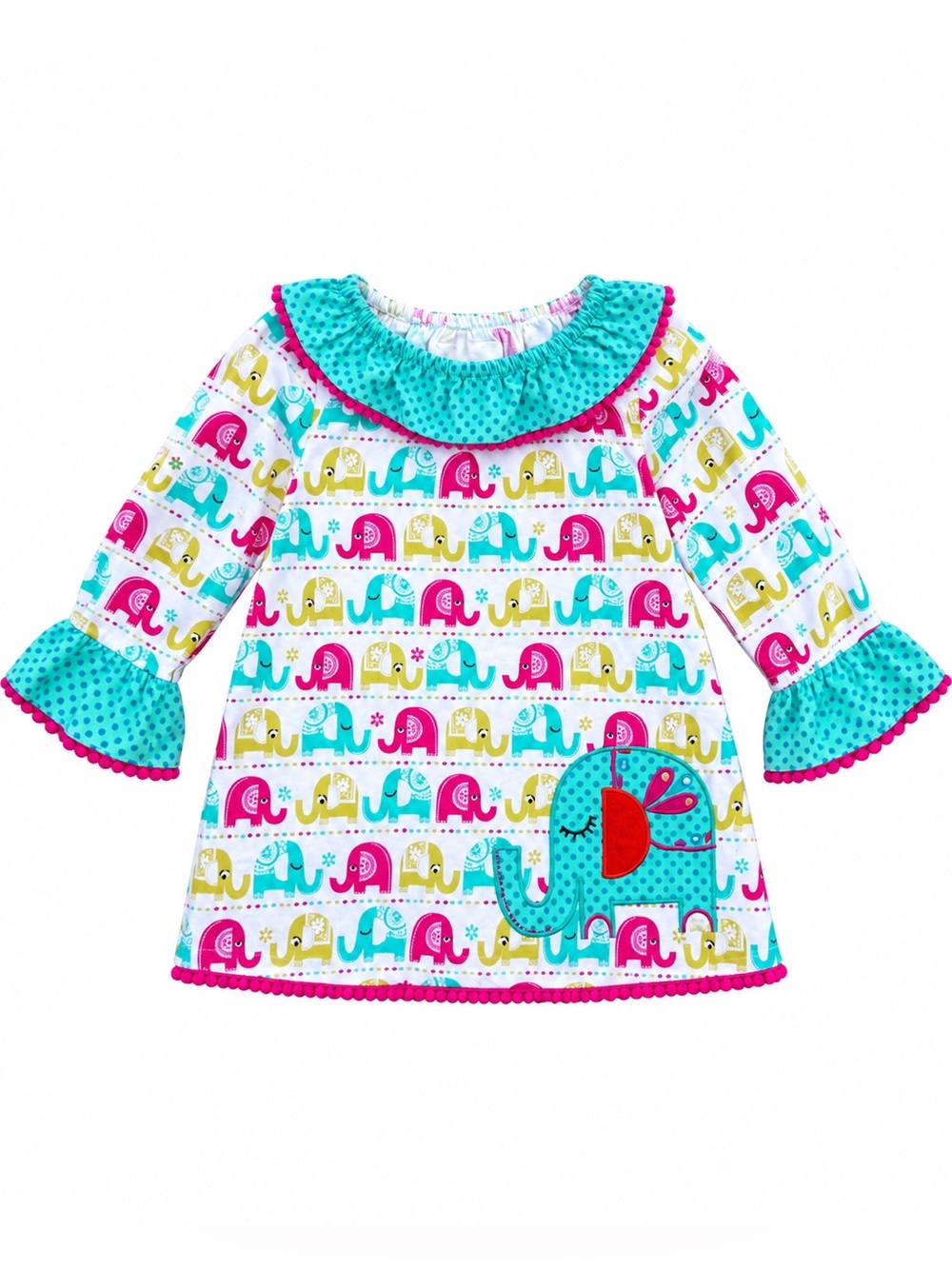 Rare Editions Girls 3T Elephant Ruffle Tunic Dress Colorful Cotton Boutique